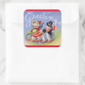 Kerstgroeten van de heer en mevrouw Snowman Vierkante Sticker (Tas)