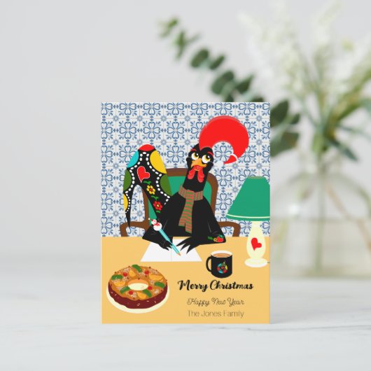 Kerstgroeten van de Portugese haan Feestdagenkaart (Staand voorkant)