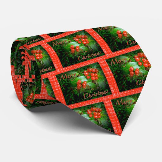 kerstgroeten van Holly Berries Stropdas (Opgerold)