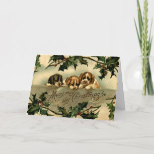 Kerstgroeten van Holly Puppies Kaart