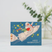Kerstgroeten van Kerstman met raket Briefkaart (Staand voorkant)