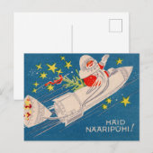Kerstgroeten van Kerstman met raket Briefkaart (Voorkant / Achterkant)