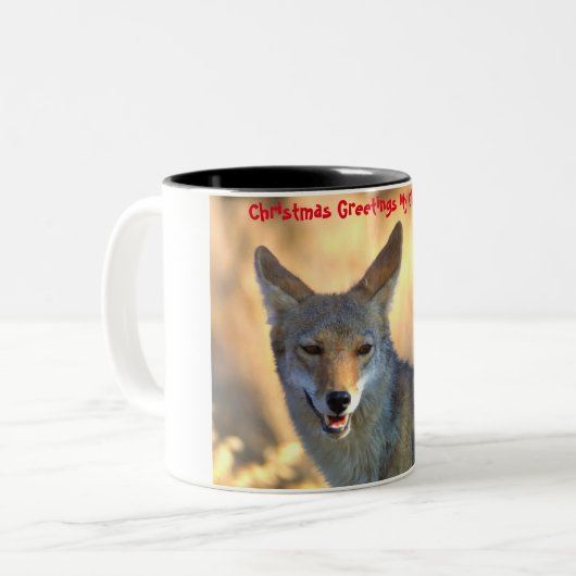 Kerstgroeten van mijn oude Coyote Tweekleurige Koffiemok (Voorkant links)