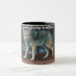 Kerstgroeten van mijn oude Coyote Tweekleurige Koffiemok