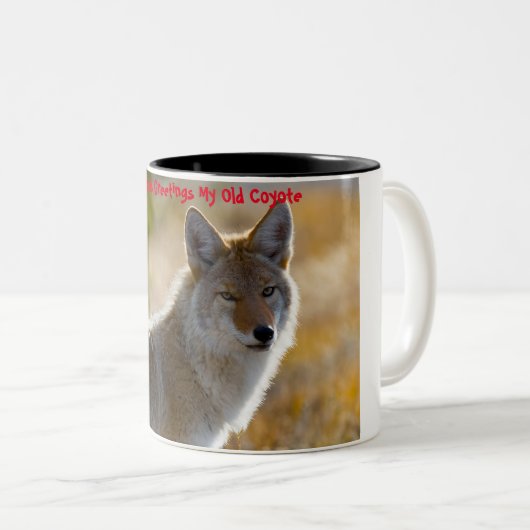 Kerstgroeten van mijn oude Coyote Tweekleurige Koffiemok (Voorkant rechts)