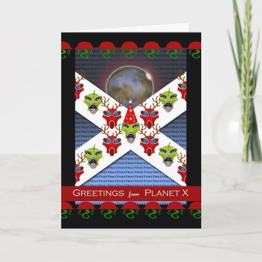 Kerstgroeten van Planet X, Xmas Aliens Feestdagen Kaart (Voorkant)
