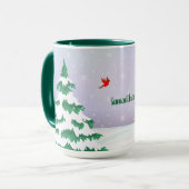 Kerstgroeten van Winter Cardinals Mok (Voorkant links)