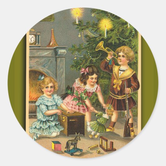 Kerstgroeten Victoriaans kunst Xmas Kaarten Ronde Sticker (Voorkant)