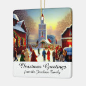Kerstgroeten Village Churchgoers Kitsch Keramisch Ornament (Links)