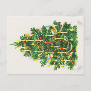 Kerstgroeten, vintage kaart, Kerstboom Briefkaart