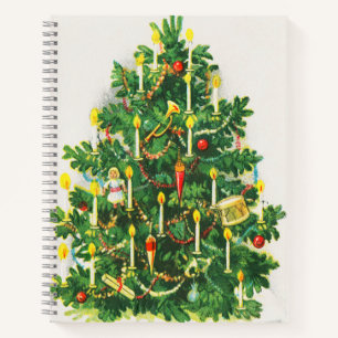 Kerstgroeten, vintage kaart, Kerstboom Notitieboek