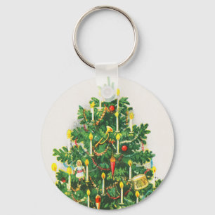 Kerstgroeten, vintage kaart, Kerstboom Sleutelhanger