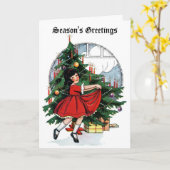 Kerstgroeten Vintage Kerstkaart Kaart (Gele Bloem)