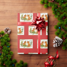 Kerstgroeten Vossen Vintage Reproductie Cadeaupapier