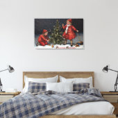 KerstgroetenKinderen die een boom decorteren Canvas Afdruk (Insitu (Slaapkamer))