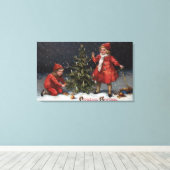 KerstgroetenKinderen die een boom decorteren Canvas Afdruk (Insitu (Houten vloer))