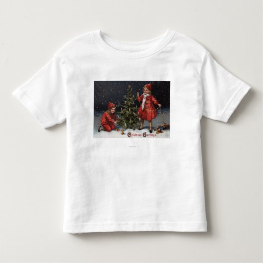 KerstgroetenKinderen die een boom decorteren Kinder Shirts (Voorkant)