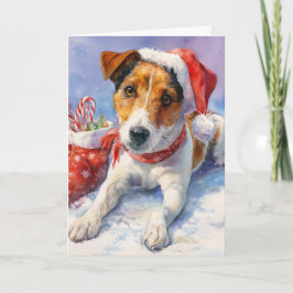 Kerstgroetkaart met cute Jack Russell Feestdagen Kaart
