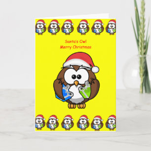 Kerstgroetkaart uil persoon kinderen geel feestdagen kaart