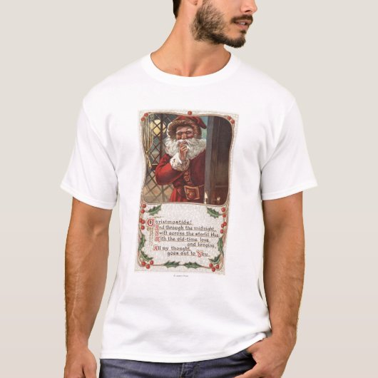 KerstgroetKerstman met hand op bord T-shirt (Voorkant)