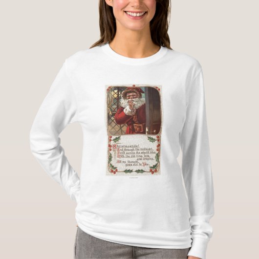 KerstgroetKerstman met hand op bord T-shirt (Voorkant)