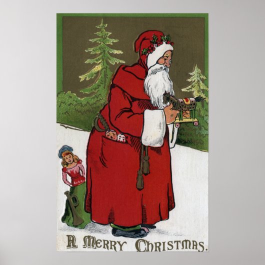 KerstgroetKerstman met hout Poster (Voorkant)