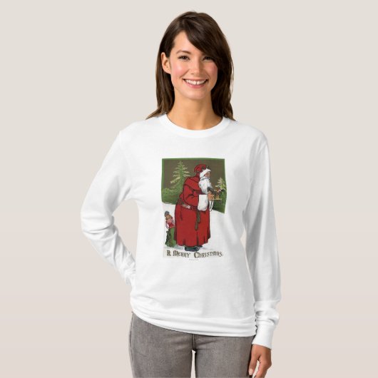 KerstgroetKerstman met hout T-shirt (Voorkant volledig)
