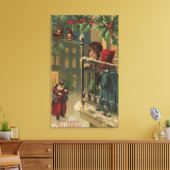 KerstgroetKinderen die de kerstman bekijken Canvas Afdruk (Insitu (Woonkamer))