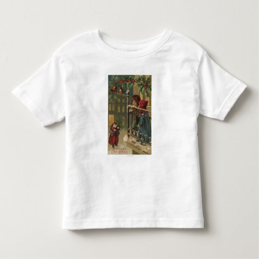 KerstgroetKinderen die de kerstman bekijken Kinder Shirts (Voorkant)