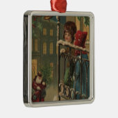 KerstgroetKinderen die de kerstman bekijken Metalen Ornament (Rechts)