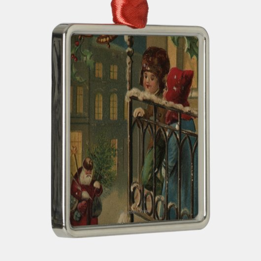 KerstgroetKinderen die de kerstman bekijken Metalen Ornament (Rechts)