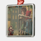 KerstgroetKinderen die de kerstman bekijken Metalen Ornament (Links)
