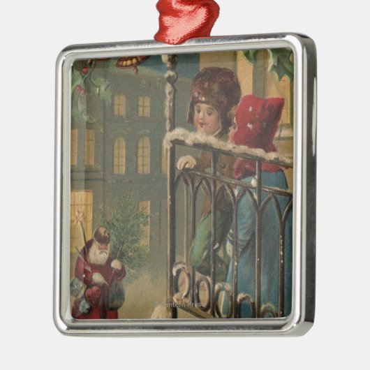 KerstgroetKinderen die de kerstman bekijken Metalen Ornament (Links)