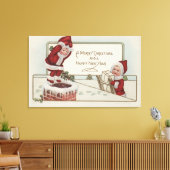 KerstgroetKleine kinderenChimney Canvas Afdruk (Insitu (Woonkamer))
