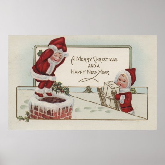 KerstgroetKleine kinderenChimney Poster (Voorkant)