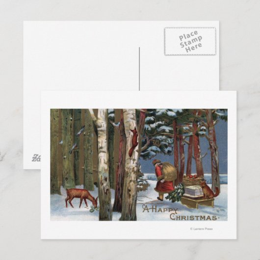 KerstgroetSanta Through-bos Feestdagenkaart (Voorkant / Achterkant)