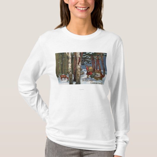 KerstgroetSanta Through Forest T-shirt (Voorkant)