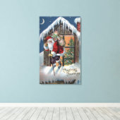 KerstgroetSinterklank uit raam Canvas Afdruk (Insitu (Houten vloer))