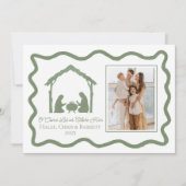 Kerstgruß in de stijl van een kerststal, gezinsfot feestdagenkaart (Voorkant)