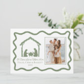 Kerstgruß in de stijl van een kerststal, gezinsfot feestdagenkaart (Staand voorkant)