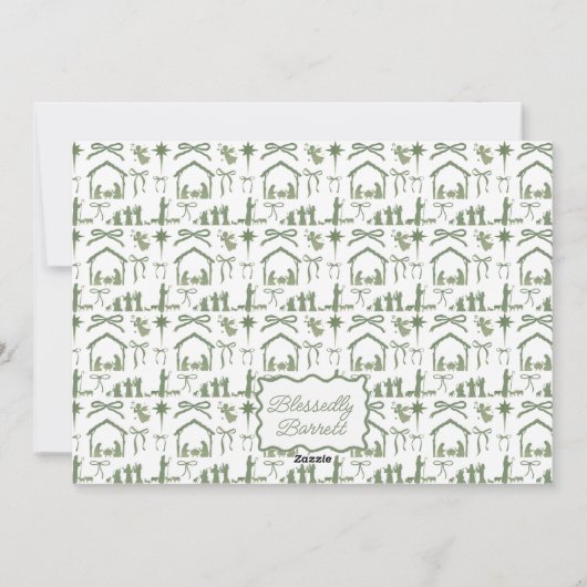 Kerstgruß in de stijl van een kerststal, gezinsfot feestdagenkaart (Achterkant)