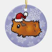KerstGuinee Pig (met struikgewas) Keramisch Ornament (Voorkant)
