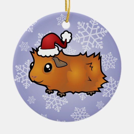 KerstGuinee Pig (met struikgewas) Keramisch Ornament (Voorkant)