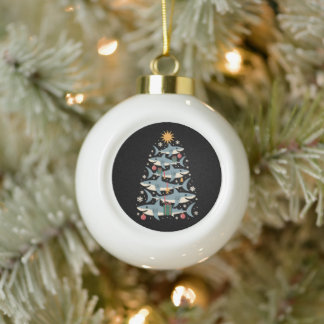 Kersthaai Boom Sneeuwvlokken Kerstmis Vakantie Keramische Bal Ornament