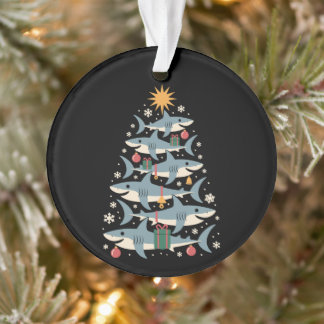 Kersthaai Boom Sneeuwvlokken Kerstmis Vakantie Ornament