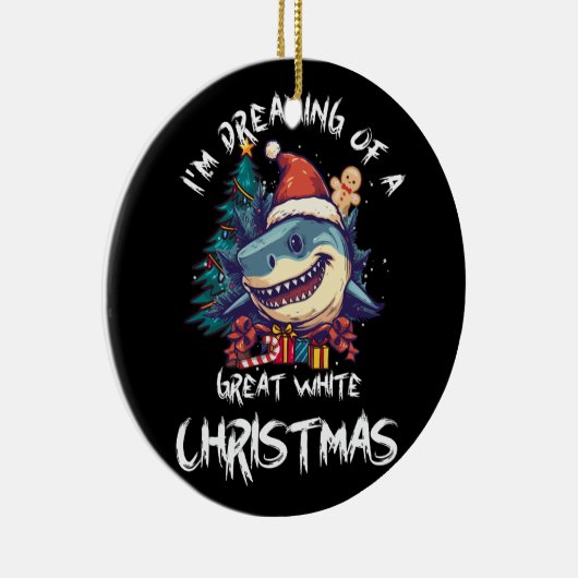 Kersthaai Kerstman hoed Kerstmis Kerstman Jaws Gra Keramisch Ornament (Rechts)