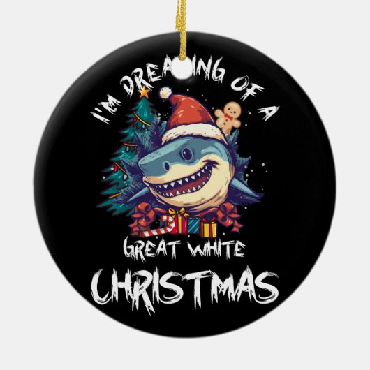 Kersthaai Kerstman hoed Kerstmis Kerstman Jaws Gra Keramisch Ornament (Achterkant)