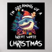 Kersthaai Kerstman hoed Kerstmis Kerstman Jaws Gra Poster (Voorkant)