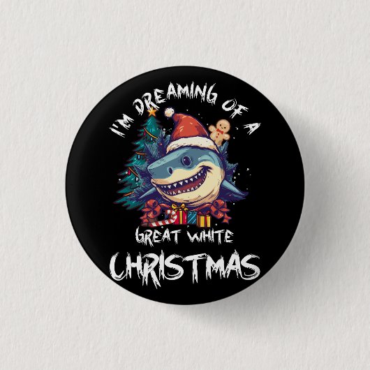 Kersthaai Kerstman hoed Kerstmis Kerstman Jaws Gra Ronde Button 3,2 Cm (Voorkant)