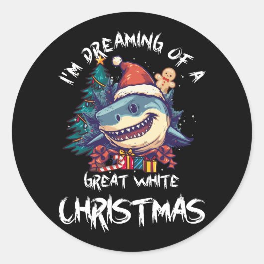 Kersthaai Kerstman hoed Kerstmis Kerstman Jaws Gra Ronde Sticker (Voorkant)